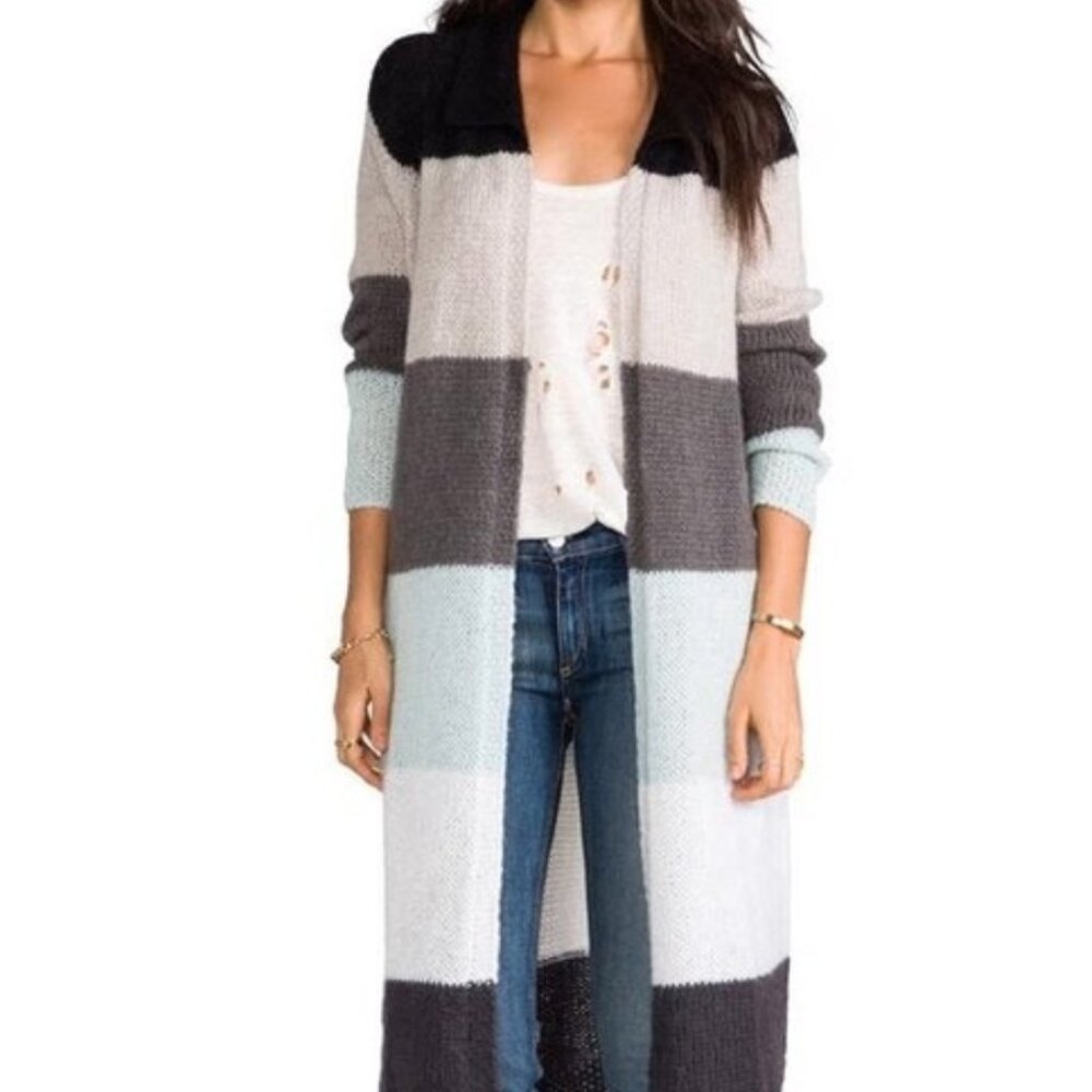 Free People over the rainbow blue stripe cardigan sz SM